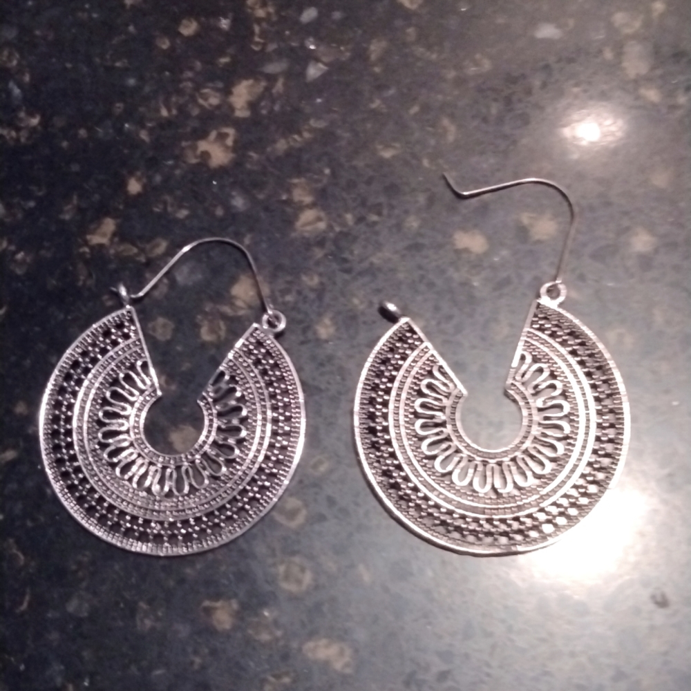 BOHO Earrings, large hoops, Silver